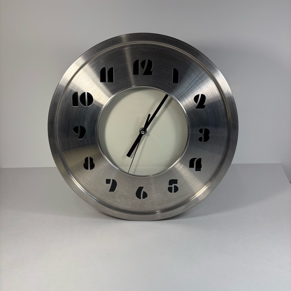 Silver Wall Clock with Black Numerals